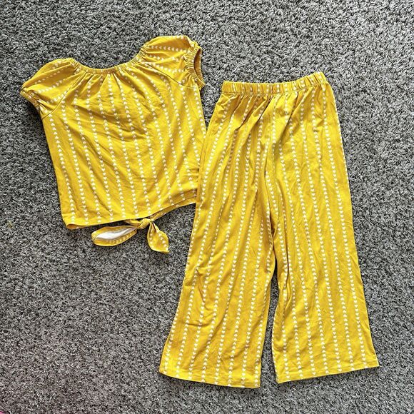 Lily Bleu Girls Sz 6 2 Piece Pants Set Yellow Heart Stretchy - Picture 2 of 14